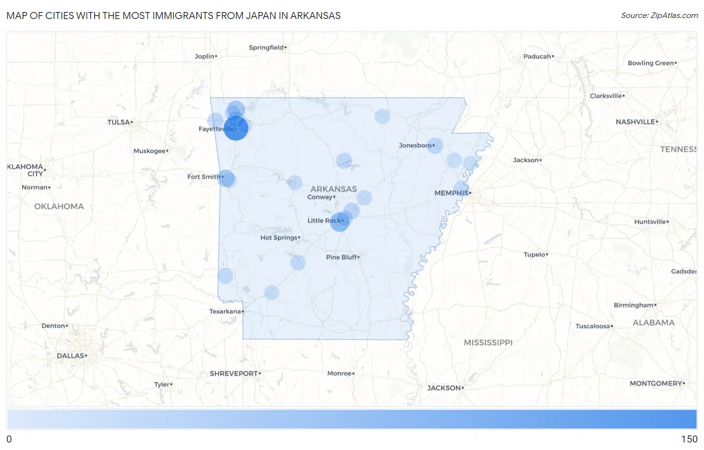 Cities with the Most Immigrants from Japan in Arkansas Map