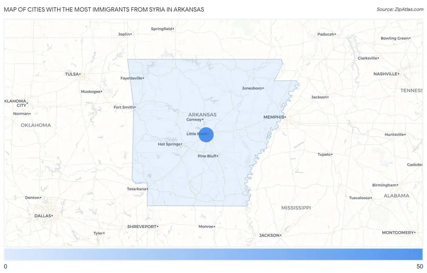 Cities with the Most Immigrants from Syria in Arkansas Map