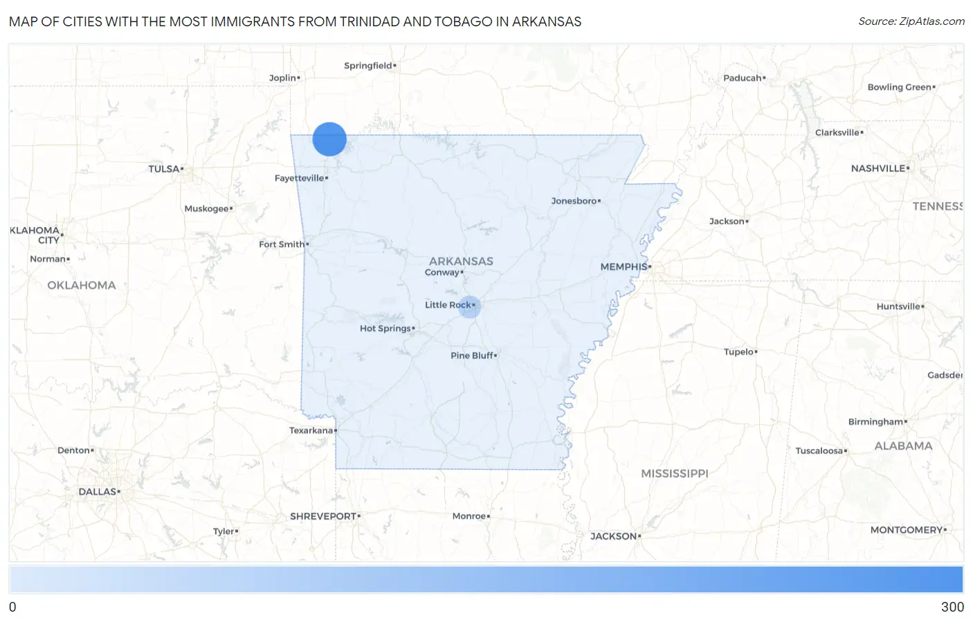 Cities with the Most Immigrants from Trinidad and Tobago in Arkansas Map