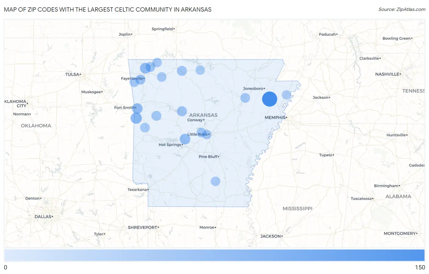 Zip Codes with the Largest Celtic Community in Arkansas Map