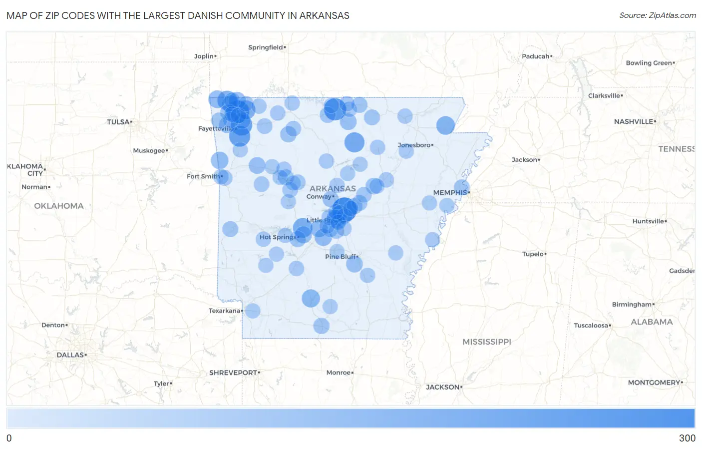 Zip Codes with the Largest Danish Community in Arkansas Map
