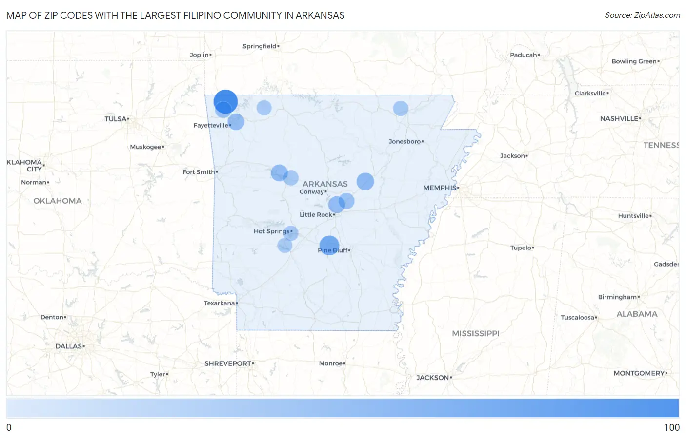 Zip Codes with the Largest Filipino Community in Arkansas Map