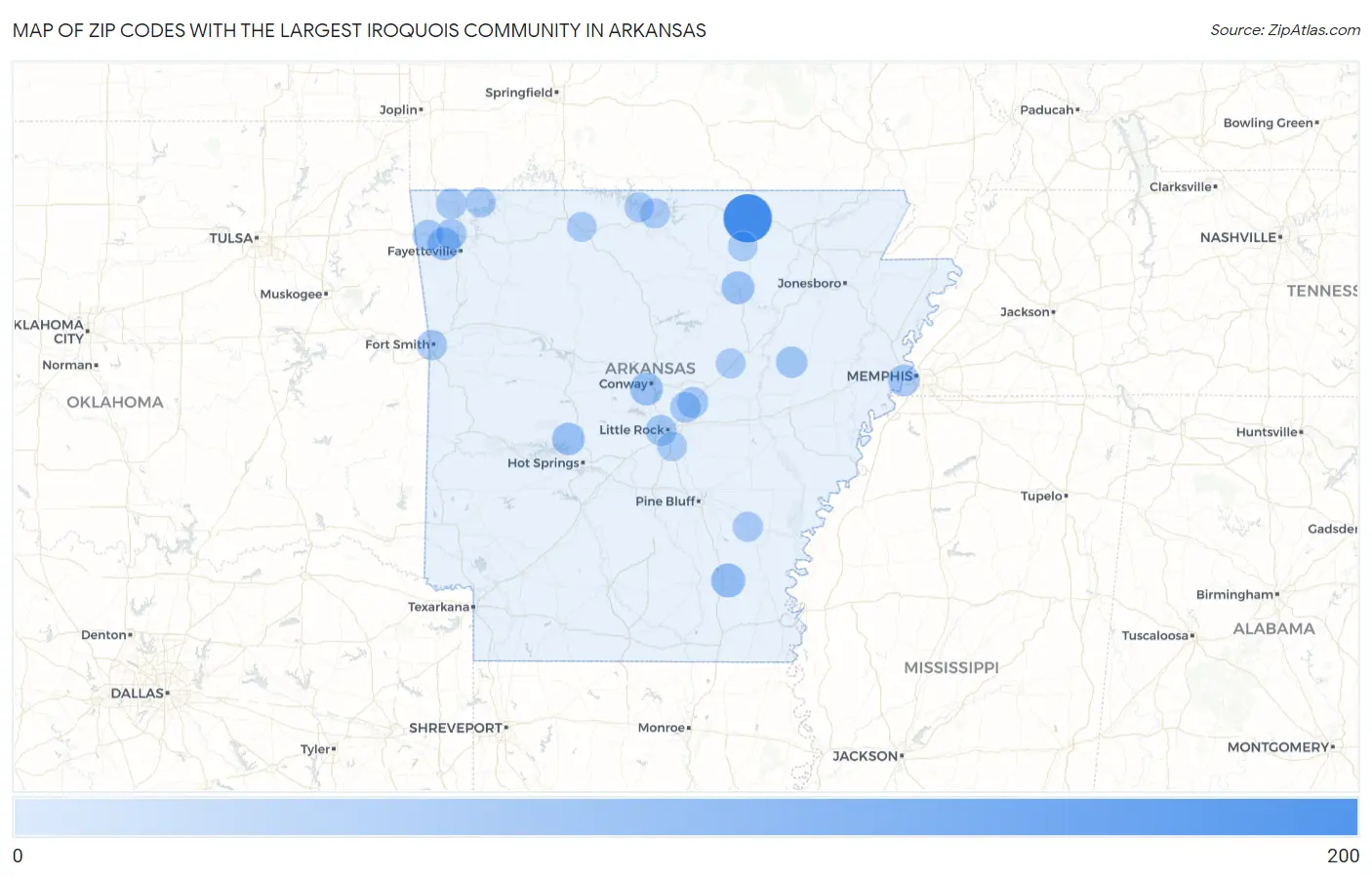 Zip Codes with the Largest Iroquois Community in Arkansas Map