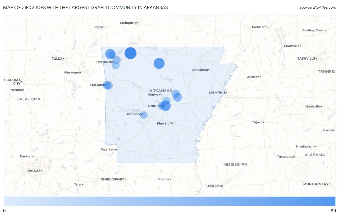 Zip Codes with the Largest Israeli Community in Arkansas Map