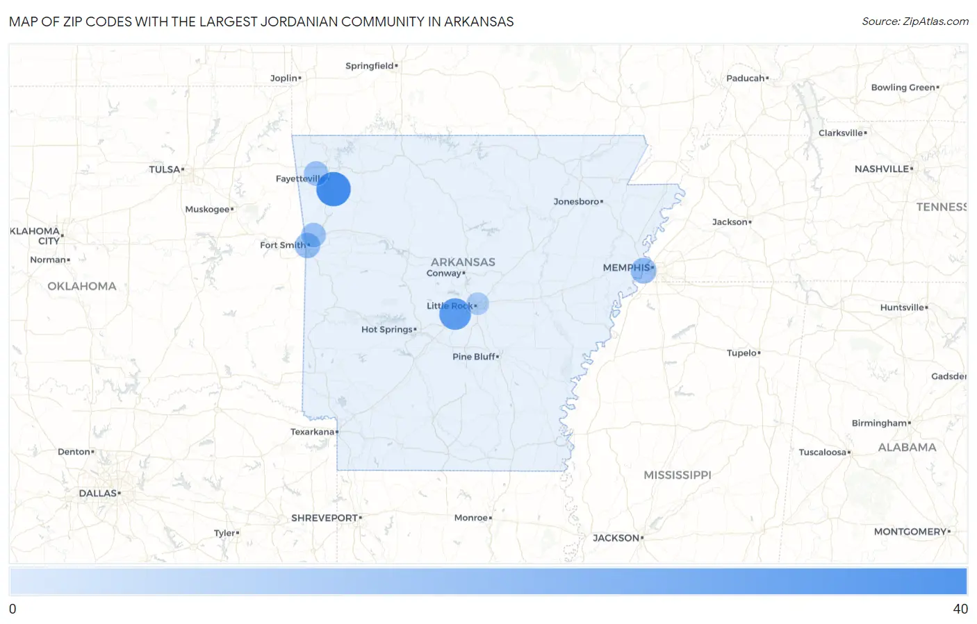 Zip Codes with the Largest Jordanian Community in Arkansas Map