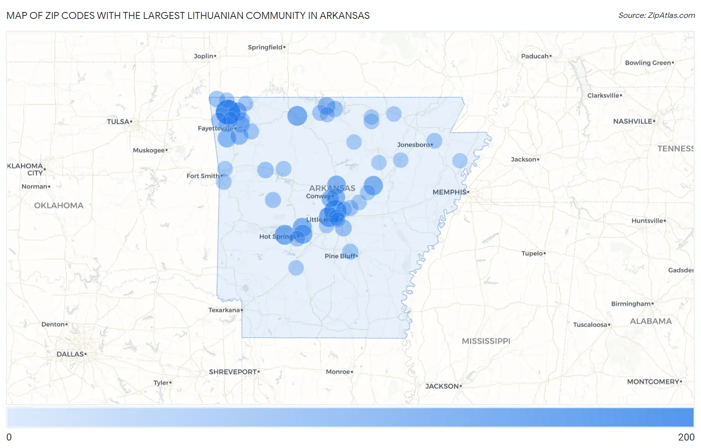 Zip Codes with the Largest Lithuanian Community in Arkansas Map