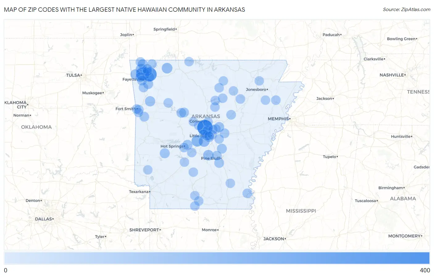 Zip Codes with the Largest Native Hawaiian Community in Arkansas Map