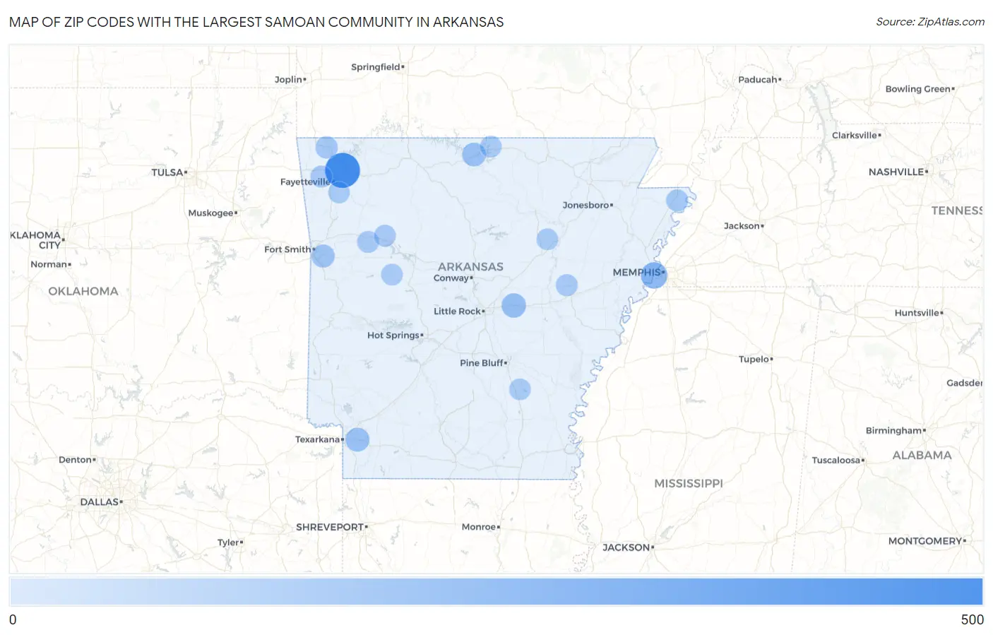 Zip Codes with the Largest Samoan Community in Arkansas Map