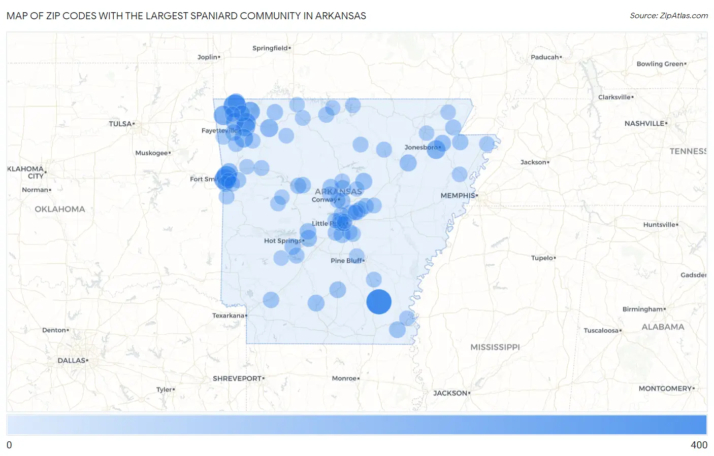 Zip Codes with the Largest Spaniard Community in Arkansas Map