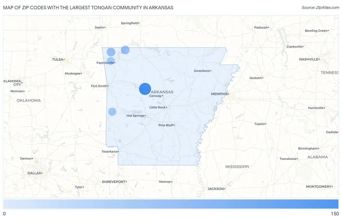 Zip Codes with the Largest Tongan Community in Arkansas Map