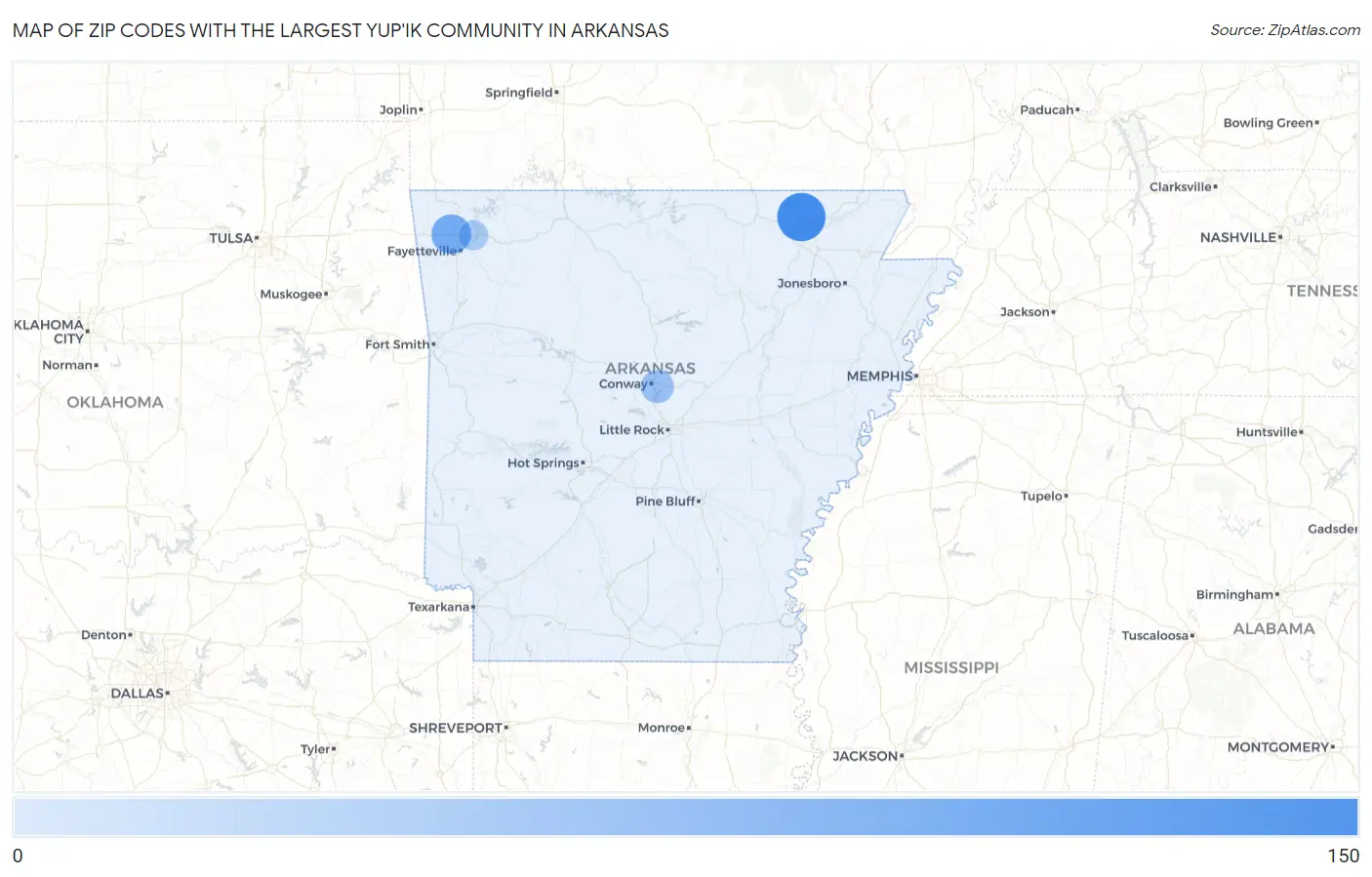 Zip Codes with the Largest Yup'ik Community in Arkansas Map