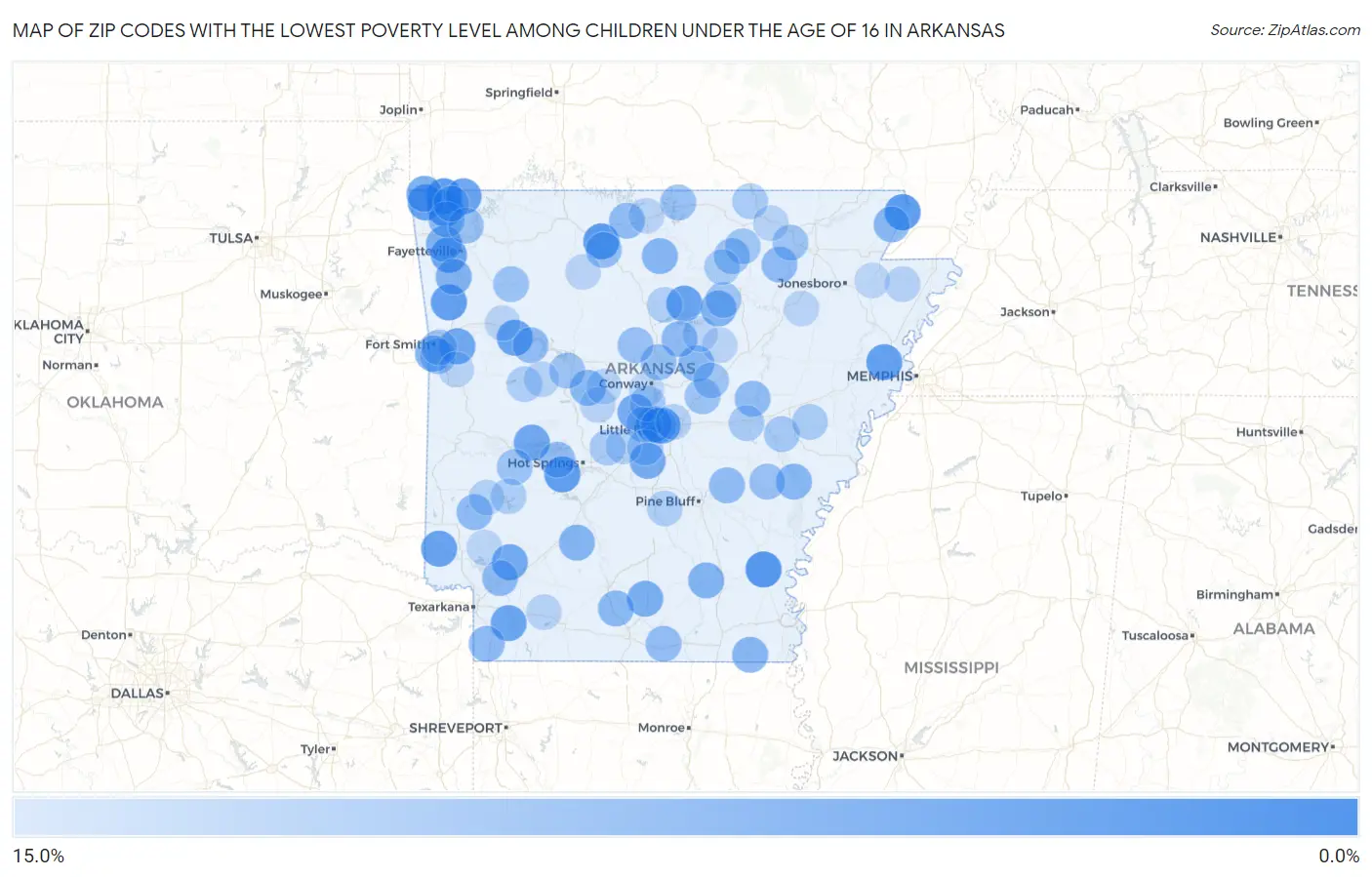 Zip Codes with the Lowest Poverty Level Among Children Under the Age of 16 in Arkansas Map