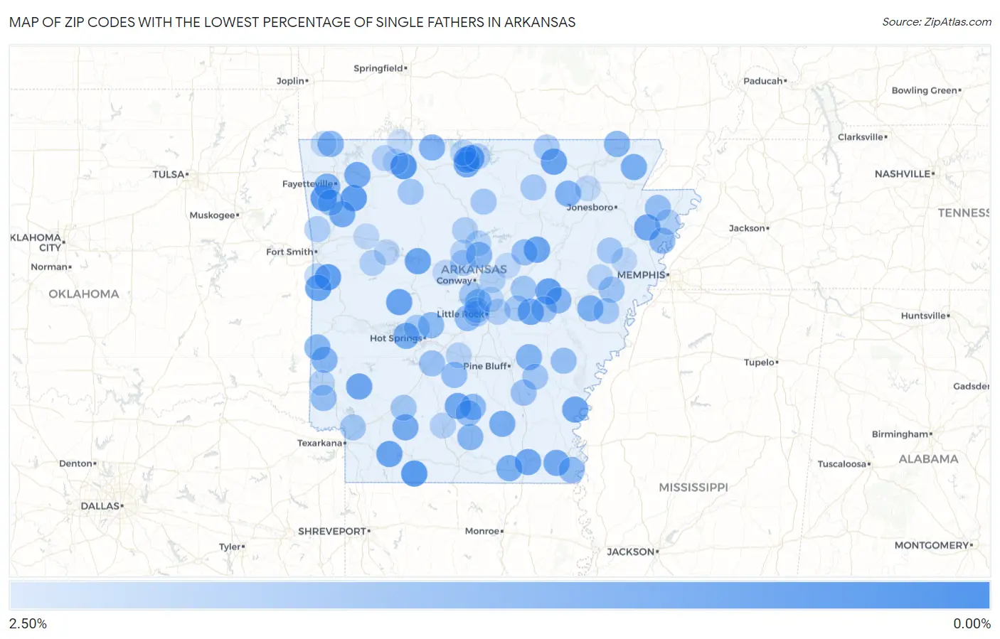 Zip Codes with the Lowest Percentage of Single Fathers in Arkansas Map