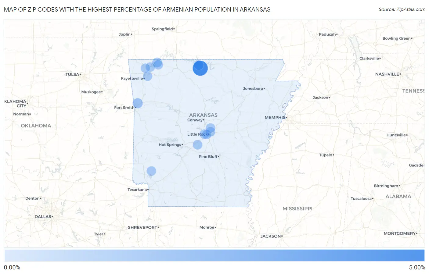 Zip Codes with the Highest Percentage of Armenian Population in Arkansas Map