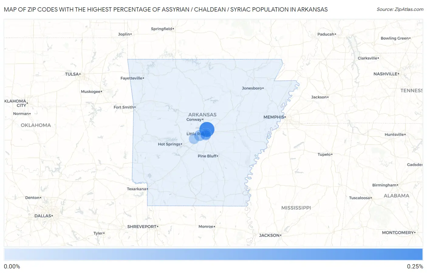 Zip Codes with the Highest Percentage of Assyrian / Chaldean / Syriac Population in Arkansas Map