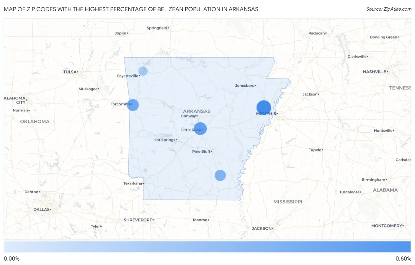 Zip Codes with the Highest Percentage of Belizean Population in Arkansas Map