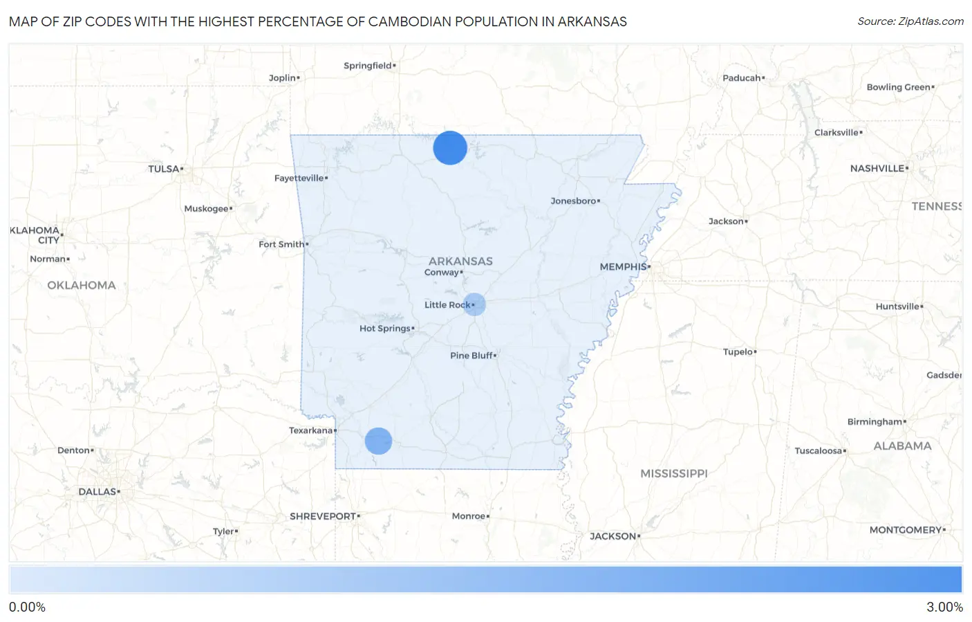 Zip Codes with the Highest Percentage of Cambodian Population in Arkansas Map