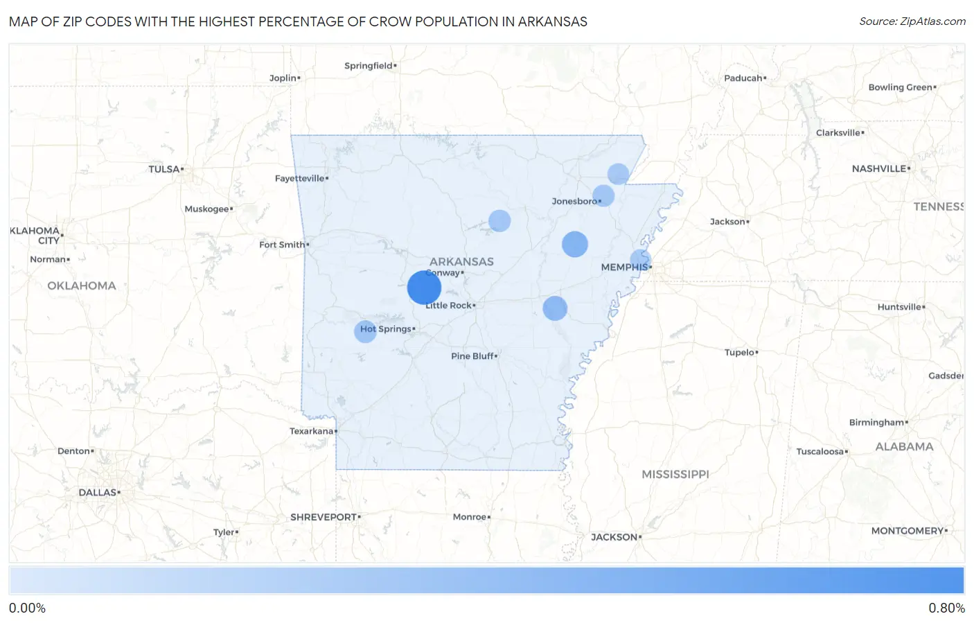 Zip Codes with the Highest Percentage of Crow Population in Arkansas Map