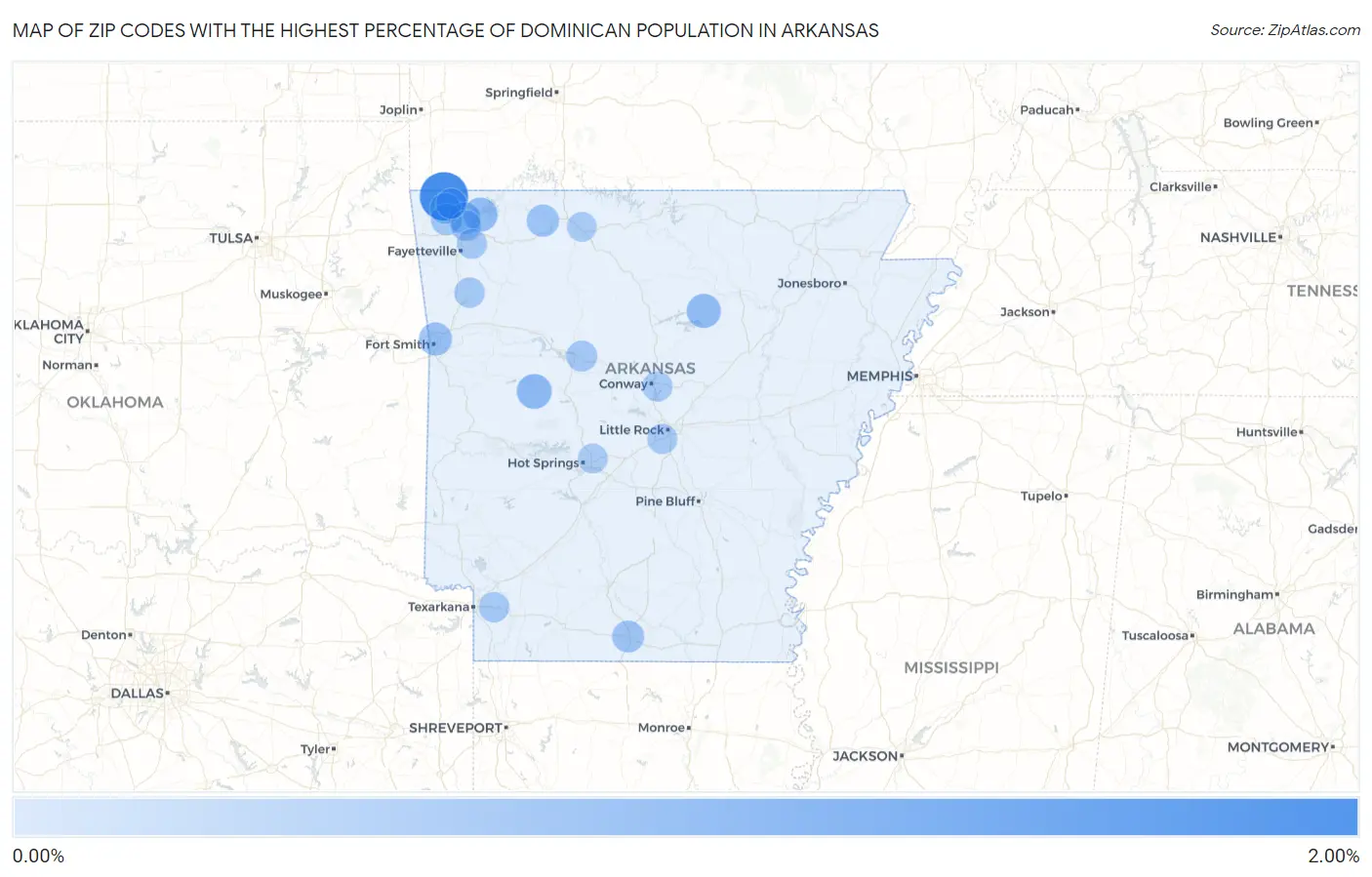 Zip Codes with the Highest Percentage of Dominican Population in Arkansas Map