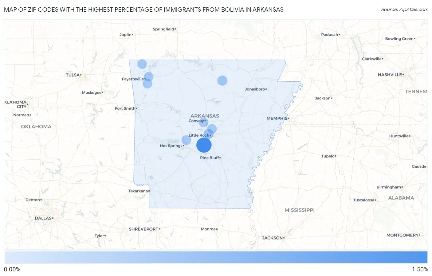 Zip Codes with the Highest Percentage of Immigrants from Bolivia in Arkansas Map