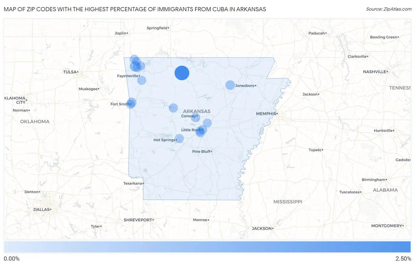 Zip Codes with the Highest Percentage of Immigrants from Cuba in Arkansas Map