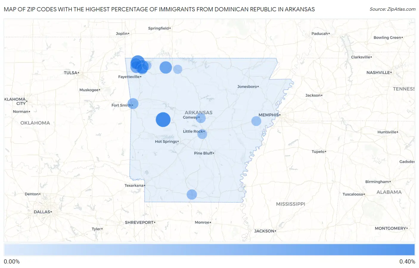 Zip Codes with the Highest Percentage of Immigrants from Dominican Republic in Arkansas Map
