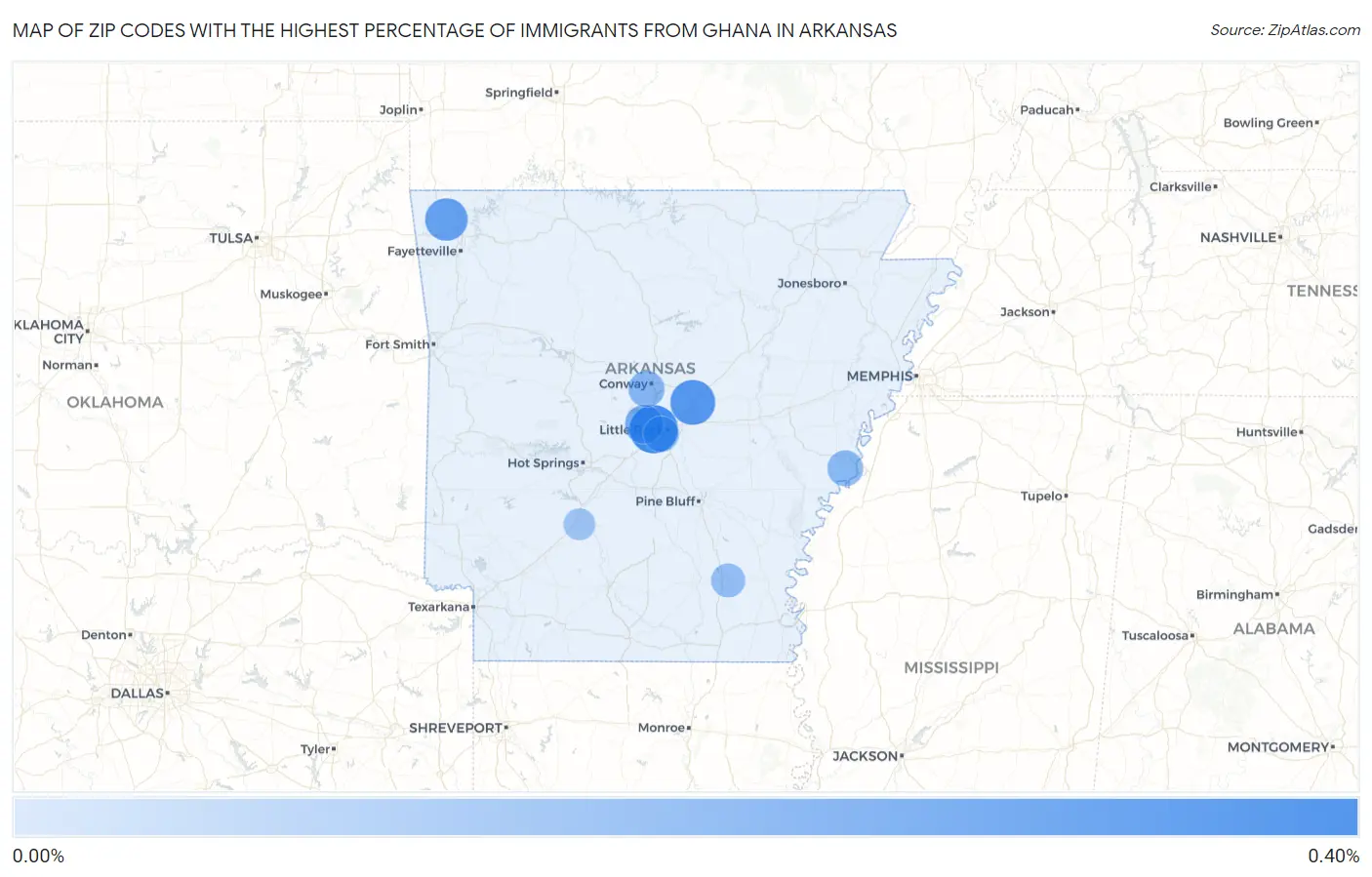Zip Codes with the Highest Percentage of Immigrants from Ghana in Arkansas Map