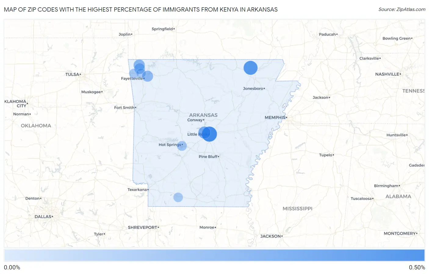 Zip Codes with the Highest Percentage of Immigrants from Kenya in Arkansas Map