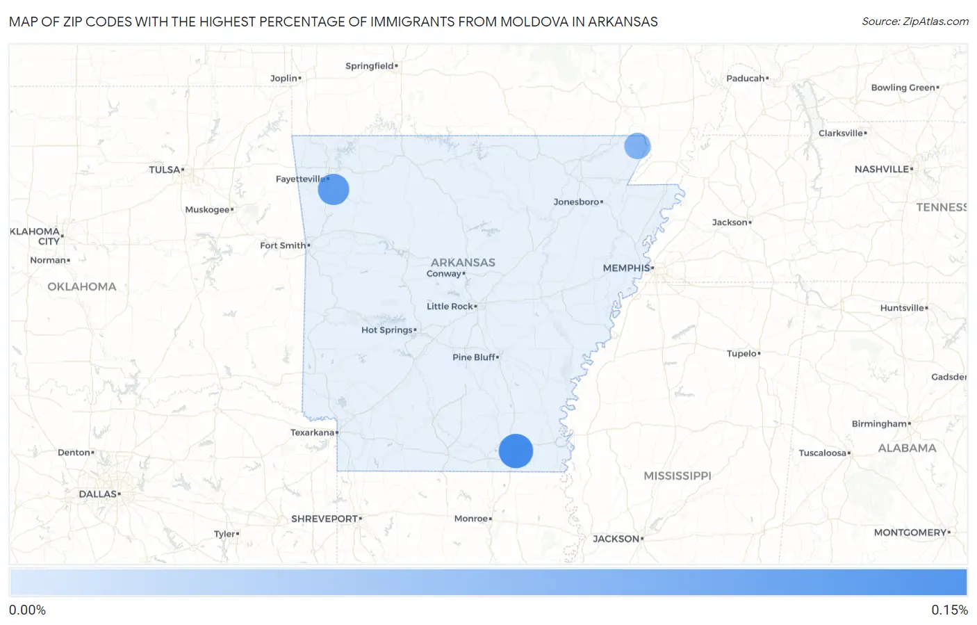 Zip Codes with the Highest Percentage of Immigrants from Moldova in Arkansas Map