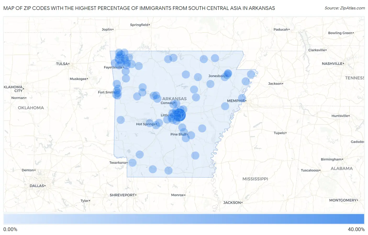 Zip Codes with the Highest Percentage of Immigrants from South Central Asia in Arkansas Map