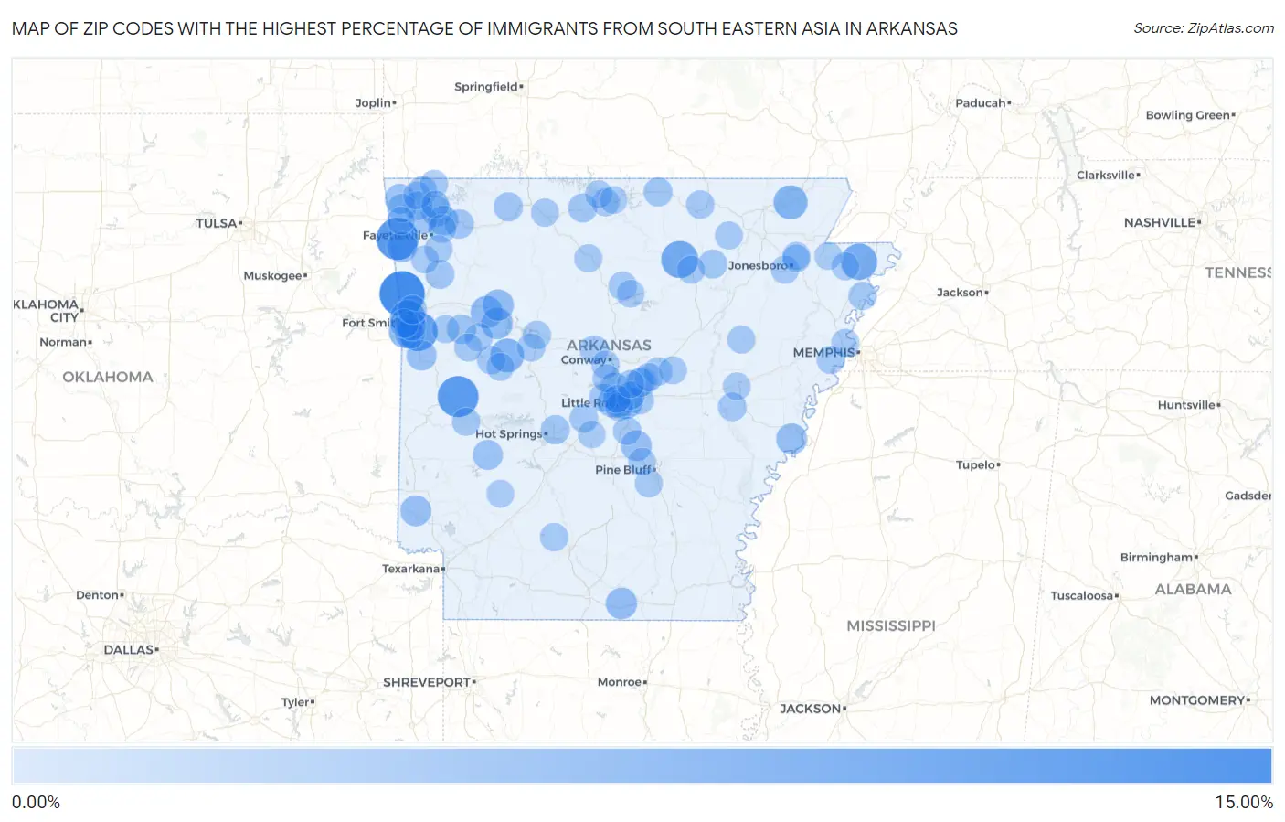 Zip Codes with the Highest Percentage of Immigrants from South Eastern Asia in Arkansas Map