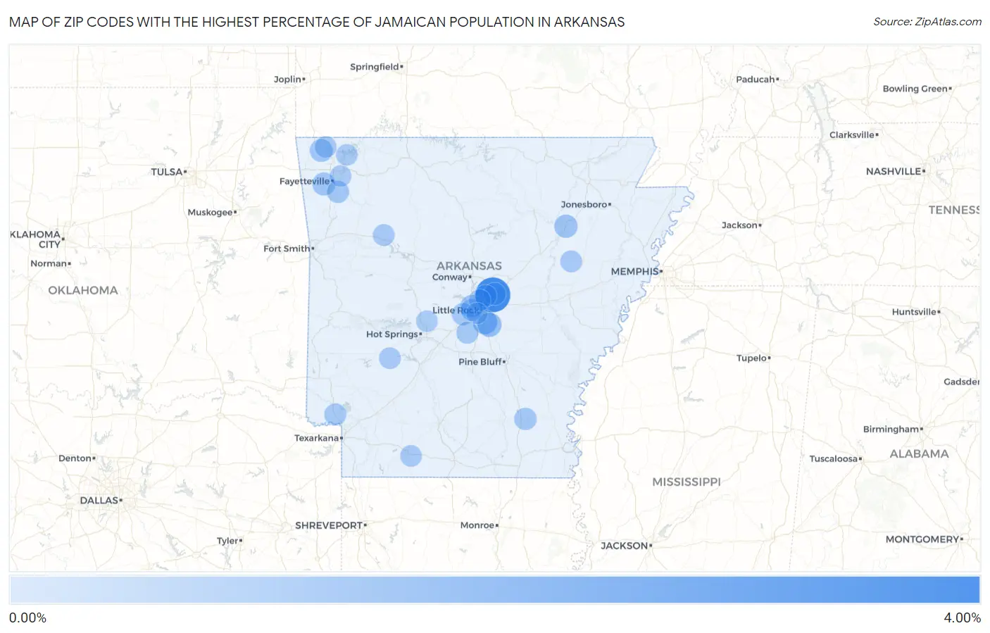 Zip Codes with the Highest Percentage of Jamaican Population in Arkansas Map