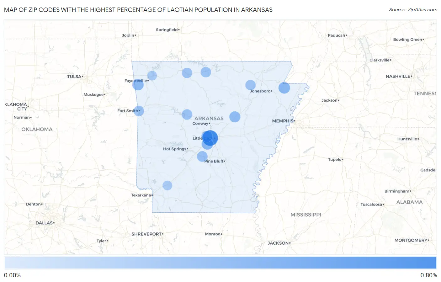 Zip Codes with the Highest Percentage of Laotian Population in Arkansas Map