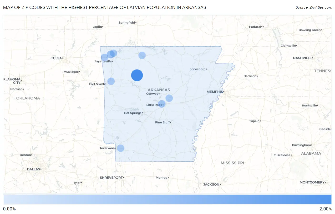 Zip Codes with the Highest Percentage of Latvian Population in Arkansas Map