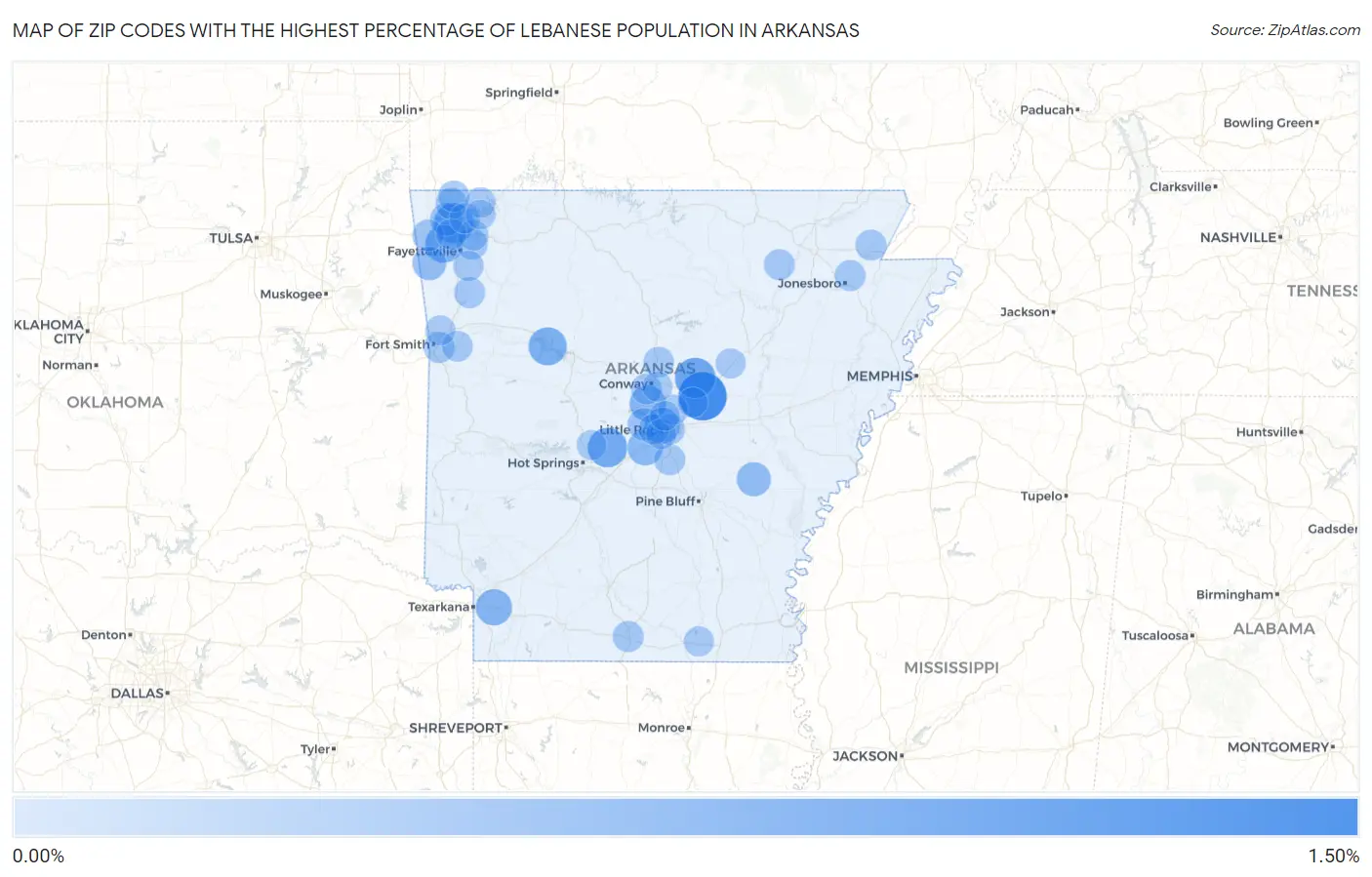 Zip Codes with the Highest Percentage of Lebanese Population in Arkansas Map
