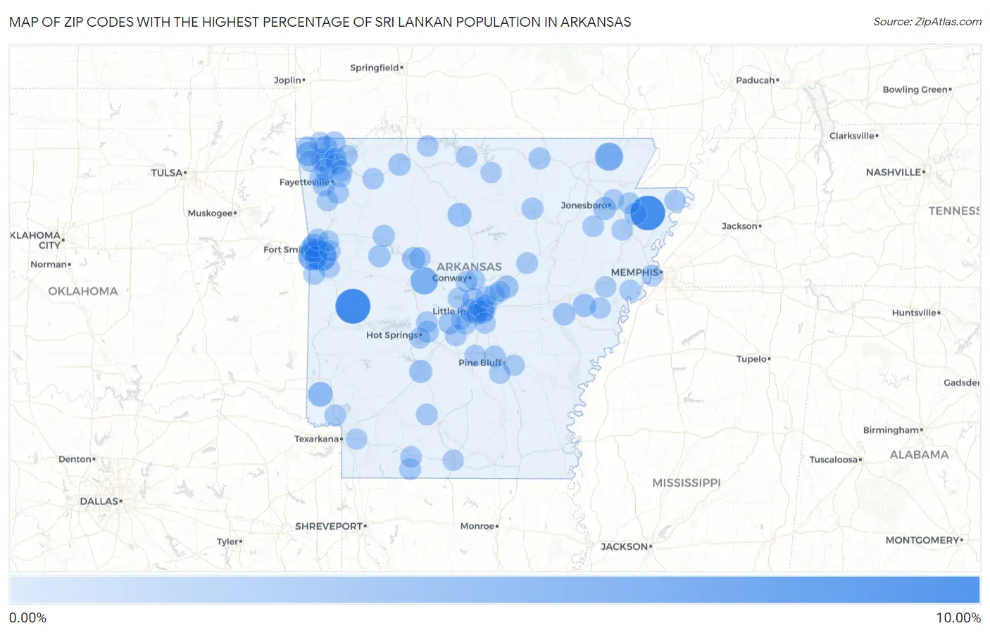Zip Codes with the Highest Percentage of Sri Lankan Population in Arkansas Map