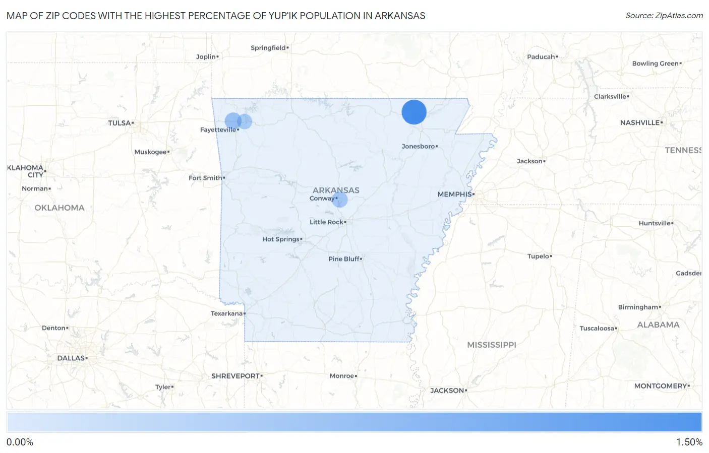 Zip Codes with the Highest Percentage of Yup'ik Population in Arkansas Map