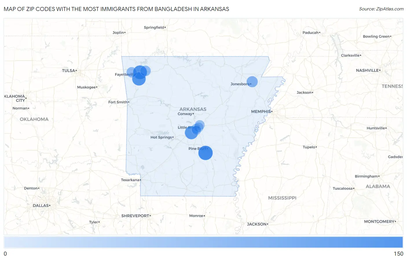 Zip Codes with the Most Immigrants from Bangladesh in Arkansas Map