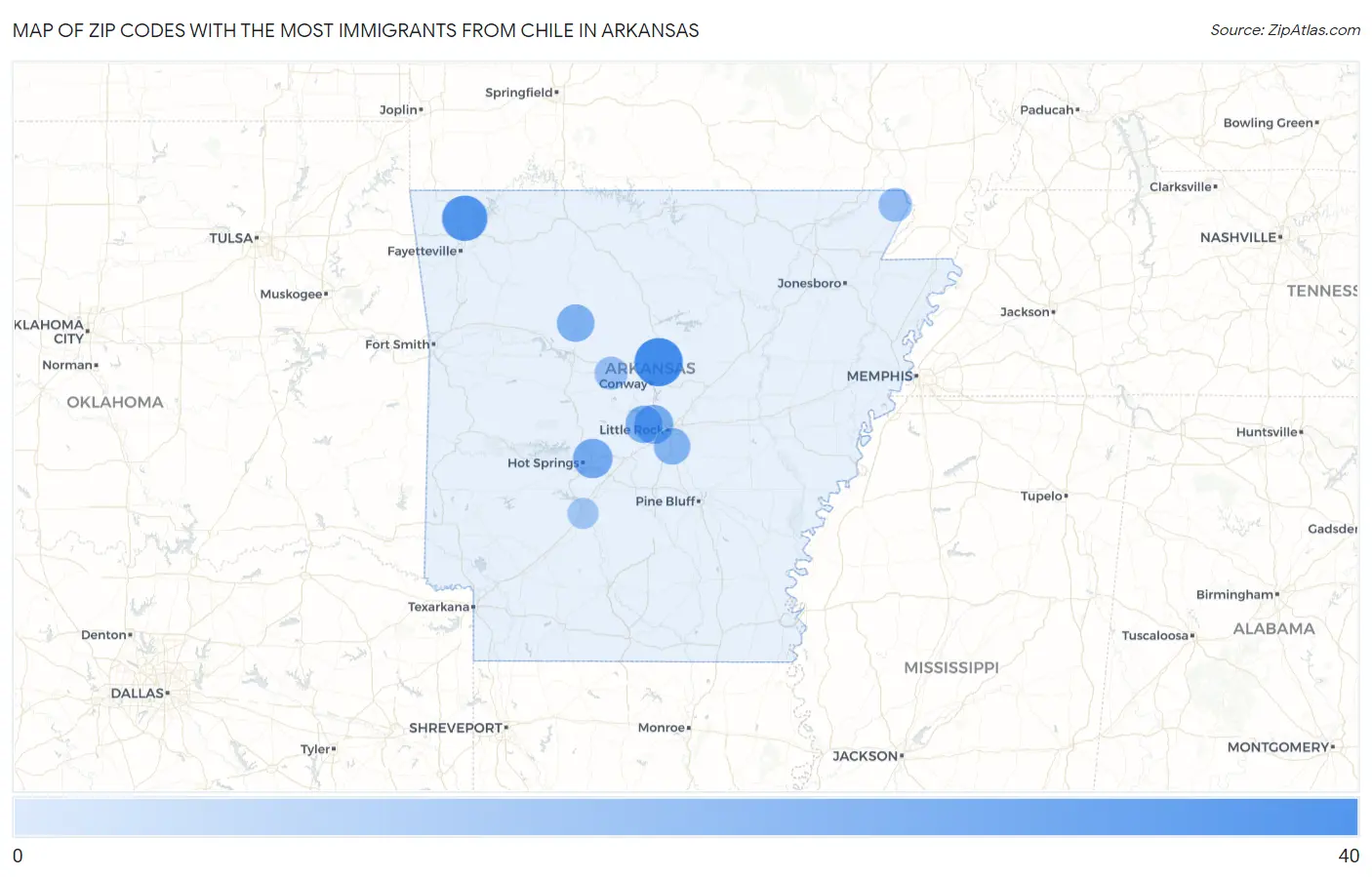 Zip Codes with the Most Immigrants from Chile in Arkansas Map