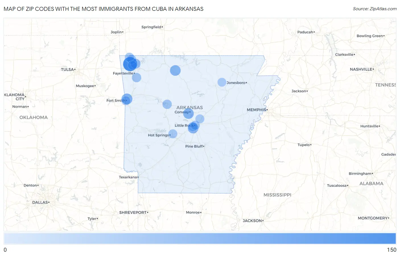 Zip Codes with the Most Immigrants from Cuba in Arkansas Map