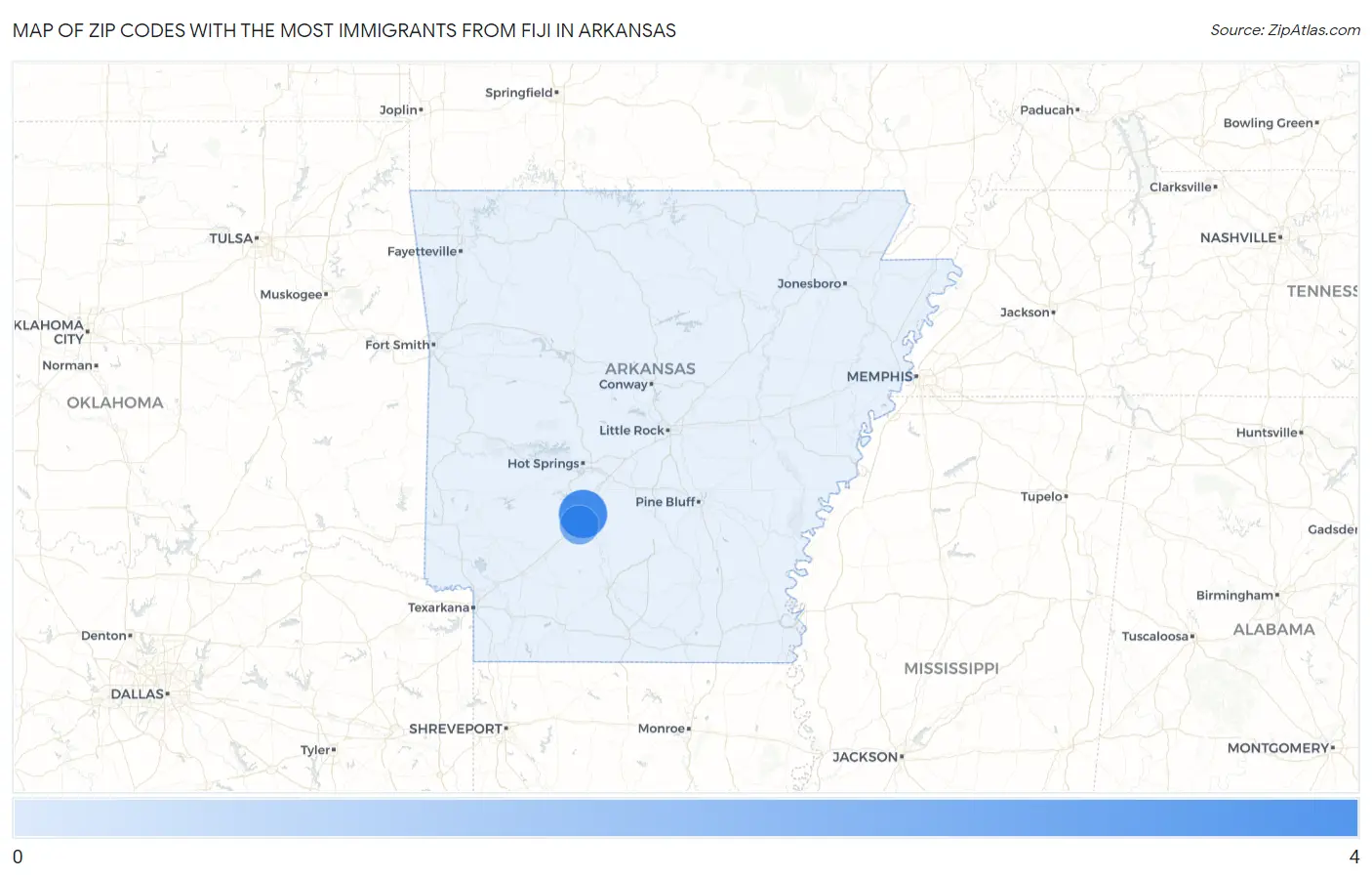 Zip Codes with the Most Immigrants from Fiji in Arkansas Map