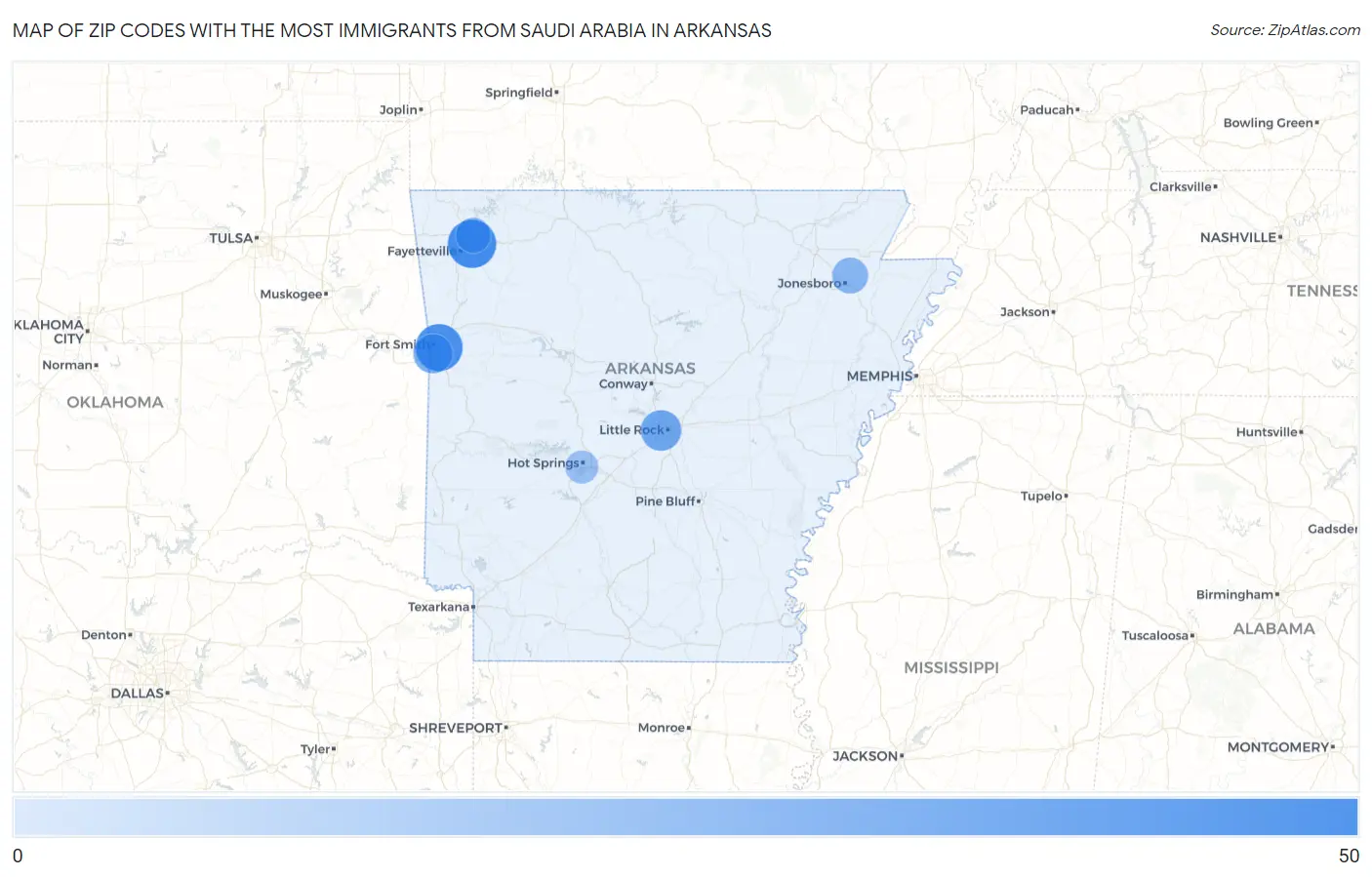 Zip Codes with the Most Immigrants from Saudi Arabia in Arkansas Map