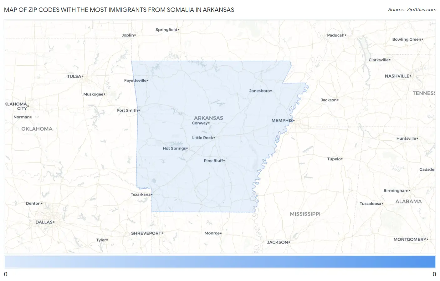 Zip Codes with the Most Immigrants from Somalia in Arkansas Map