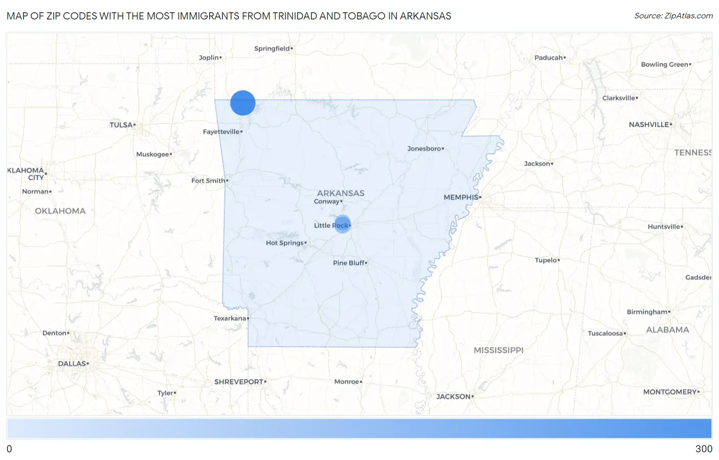 Zip Codes with the Most Immigrants from Trinidad and Tobago in Arkansas Map