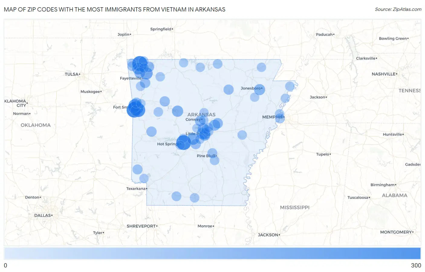 Zip Codes with the Most Immigrants from Vietnam in Arkansas Map
