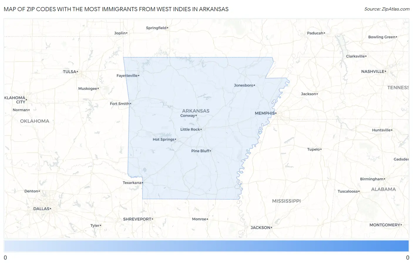 Zip Codes with the Most Immigrants from West Indies in Arkansas Map