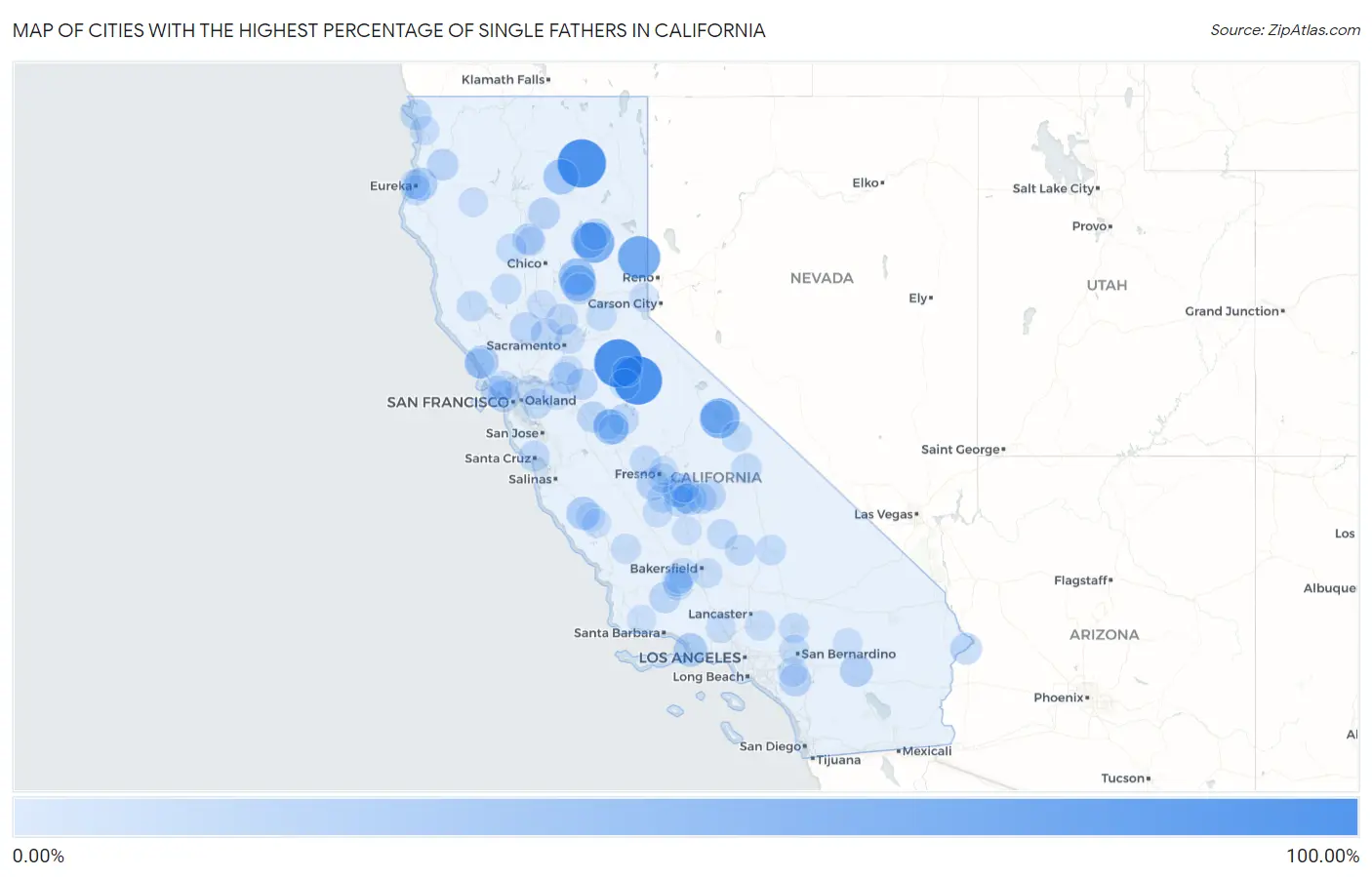 Cities with the Highest Percentage of Single Fathers in California Map