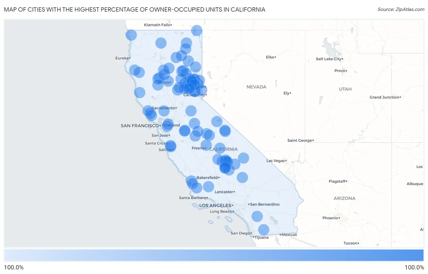 Cities with the Highest Percentage of Owner-Occupied Units in California Map