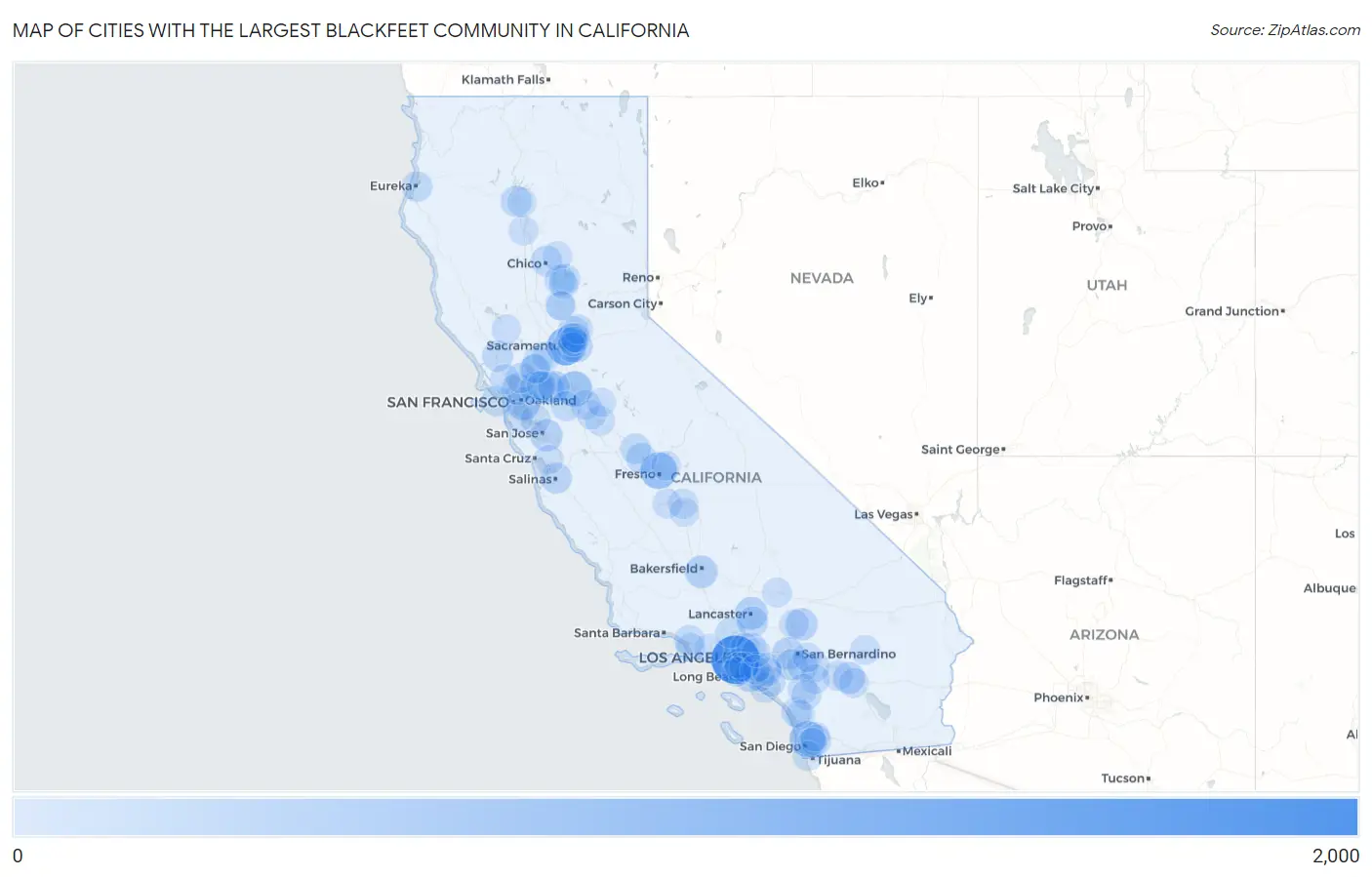 Cities with the Largest Blackfeet Community in California Map