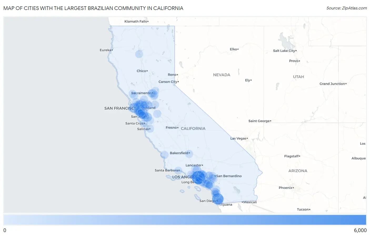 Cities with the Largest Brazilian Community in California Map